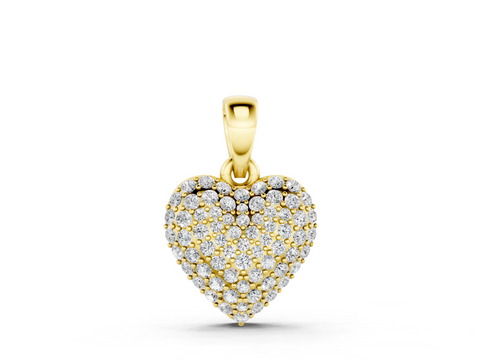 Yellow gold Pavé Round Diamond Heart Pendant