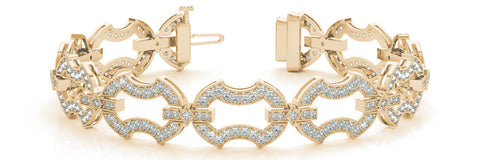 Yellow gold Pavé Round Diamond Link Bracelet with Milgrain Prong Setting