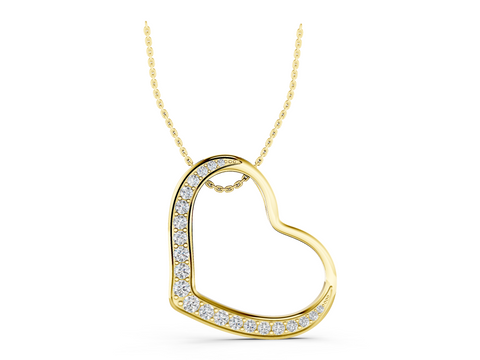 Yellow gold Pavé Round Diamond Open Heart Pendant
