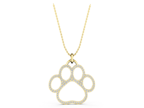 Yellow gold Pavé Round Diamond Paw Pendant