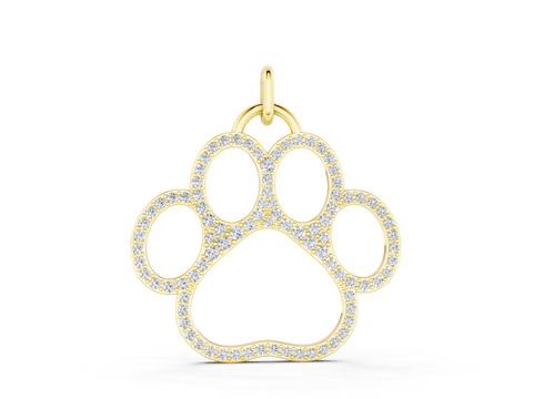 Yellow gold Pavé Round Diamond Paw Pendant
