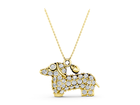 Yellow gold Pavé Round Diamond Prong-Set Dachshund Pendant
