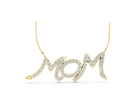 Yellow gold Pavé Round Diamond Script Pendant with Prong Setting