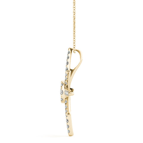 Yellow gold Pavé Round Diamond Starburst Pendant with Four-Prong Setting