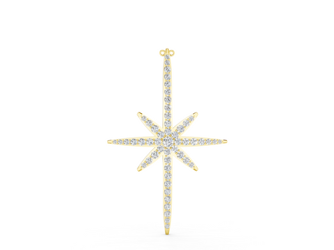 Yellow gold Pavé Round Diamond Starburst Pendant with Prong Setting