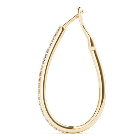 Yellow gold Pavé Round Diamond Teardrop Hoop Earrings with Hidden Hinged Setting