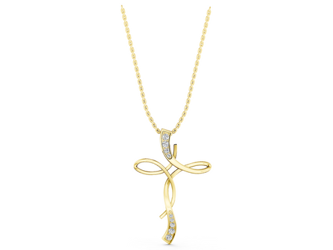 Yellow gold Pavé Round Diamond Twist Cross Pendant