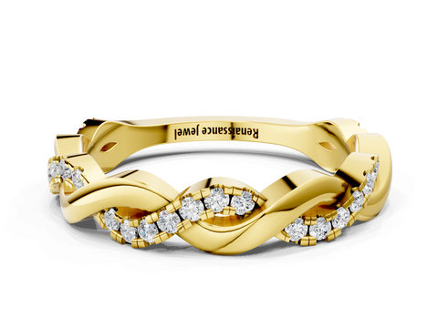 Yellow gold Pavé Round Diamond Twist Eternity Band with Shared Prong Setting
