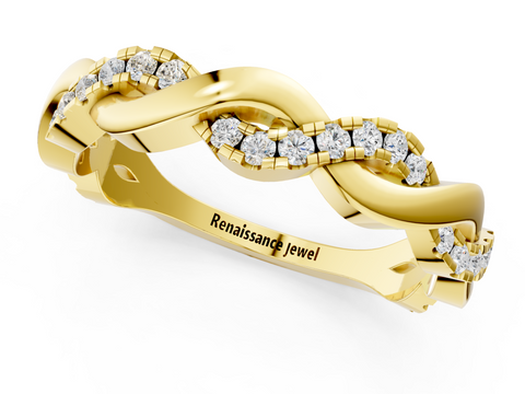 Yellow gold Pavé Round Diamond Twist Eternity Band with Shared Prong Setting
