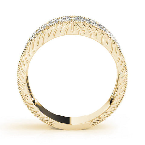 Yellow gold Pavé Round Diamond Wide Band with Milgrain Edge