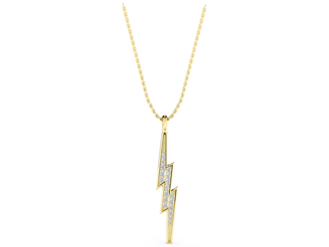 Yellow gold Pavé Set Lightning Bolt Pendant with Round Cut Stones