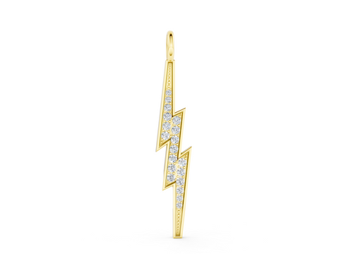 Yellow gold Pavé Set Lightning Bolt Pendant with Round Cut Stones