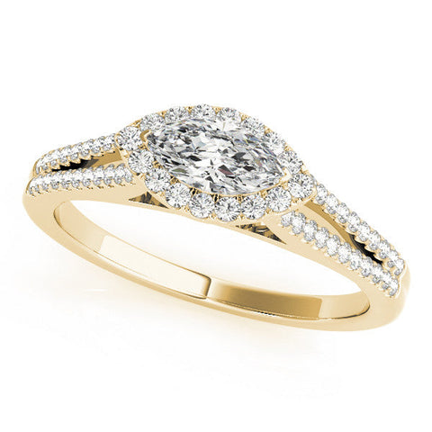 Yellow gold Pave Split Shank Halo Marquise Cut Prong Set Ring