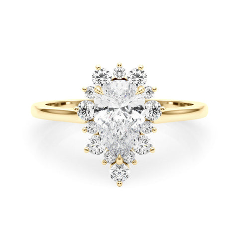 Yellow gold Pear-Cut Diamond Halo Solitaire Ring with Round Brilliant Halo and Prong Setting