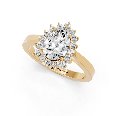 Yellow gold Pear Cut Diamond Pavé Band Solitaire Ring with Four-Prong Setting