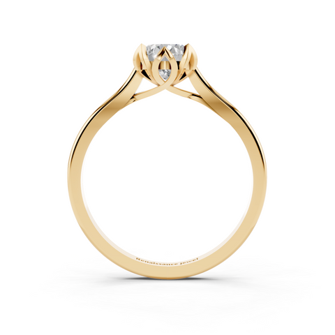 Yellow gold Pear Cut Solitaire Diamond Ring with Flower-Prong Setting and Classic Band