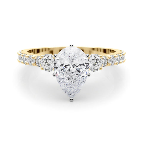 Yellow gold Pear Solitaire Twist Band with Pavé Setting and Four-Prong Setting