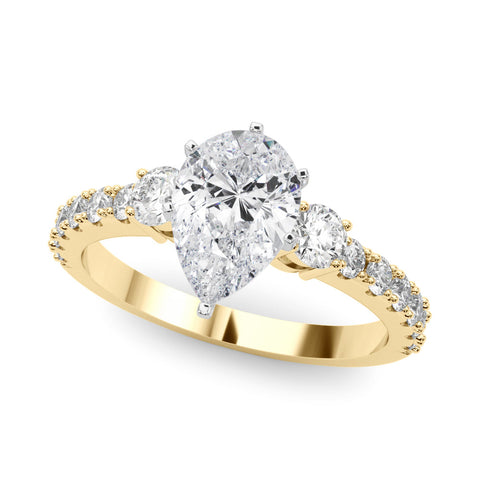 Yellow gold Pear Solitaire Twist Band with Pavé Setting and Four-Prong Setting