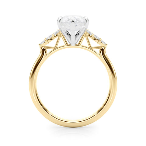 Yellow gold Pear Diamond Floral Side Stone Solitaire with Marquise Accents and Four-Prong Setting