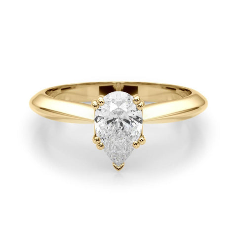 Yellow gold Pear-Shaped Solitaire Diamond Ring with Tapered Band and Six-Prong Setting