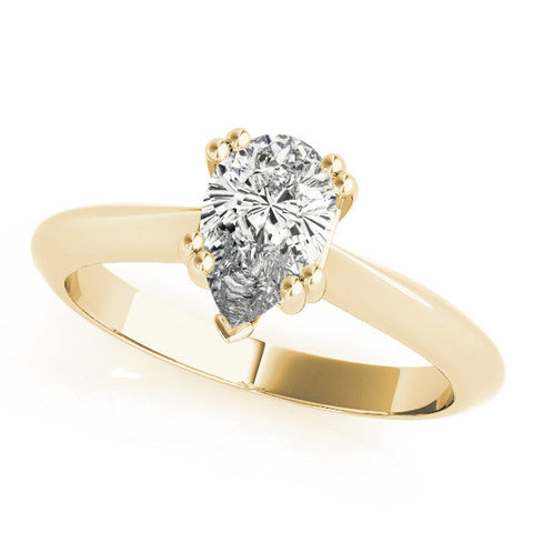 Yellow gold Pear-Shaped Solitaire Diamond Ring with Tapered Band and Six-Prong Setting