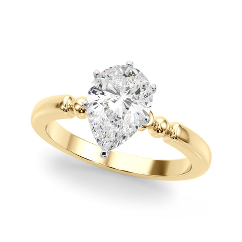 Yellow gold Pear Solitaire Beaded Band with Four-Prong Setting