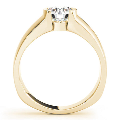 Yellow gold Round Solitaire Bezel Set Diamond Ring with Wide Band