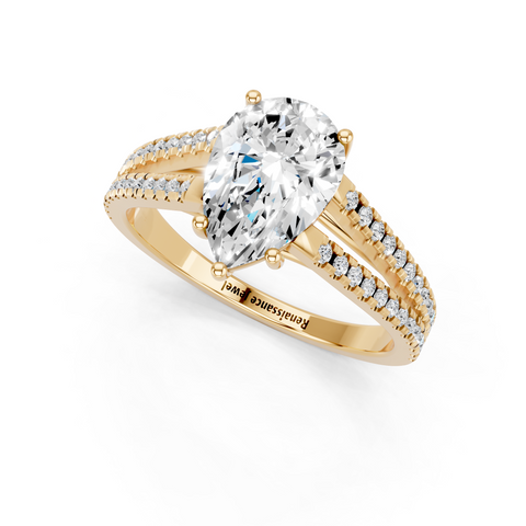 Yellow gold Pear Solitaire Split Shank Pavé Diamond Engagement Ring