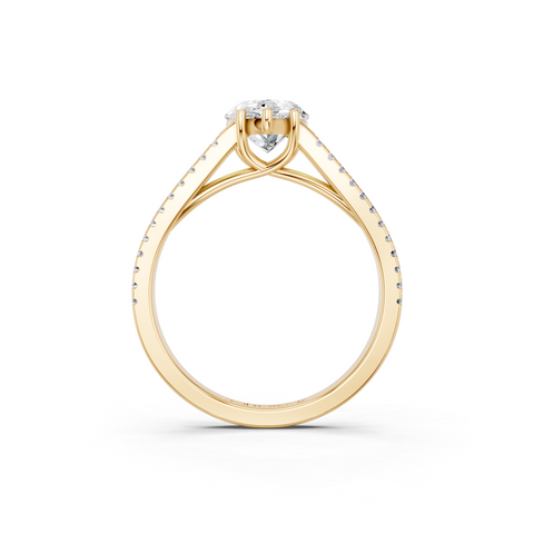 Yellow gold Pear Solitaire Split Shank Pavé Diamond Engagement Ring