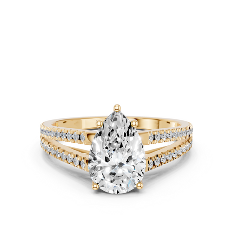 Yellow gold Pear Solitaire Split Shank Pavé Diamond Engagement Ring