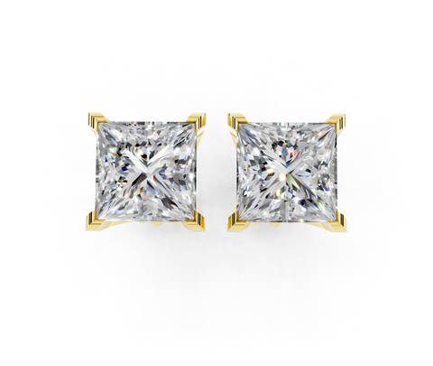 Yellow gold Princess Brilliant Diamond Stud Earrings