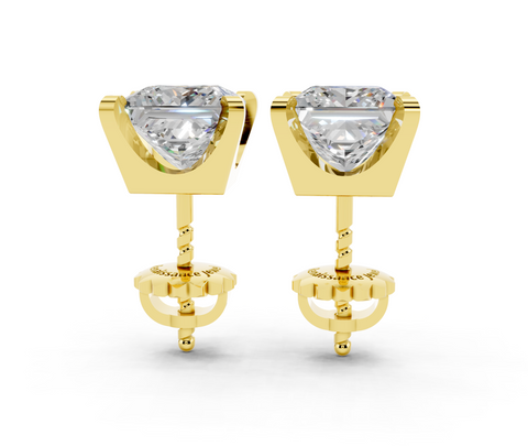 Yellow gold Princess Brilliant Diamond Stud Earrings
