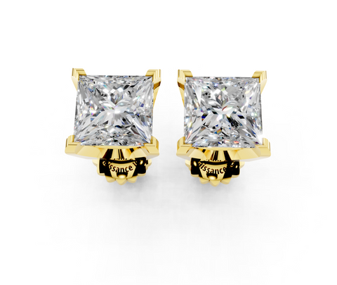 Yellow gold Princess Brilliant Diamond Stud Earrings