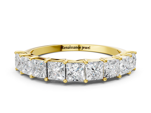 Yellow gold Princess Cut Diamond Channel Set Eternity Band with Prong Setting