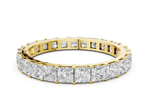 Yellow gold Princess Cut Diamond Eternity Band with Channel Setting and Shared Prong
