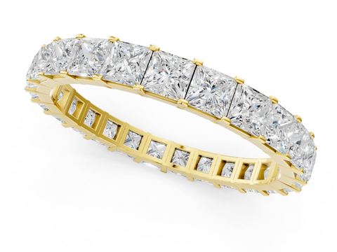 Yellow gold Princess Cut Diamond Eternity Band with Channel Setting and Shared Prong