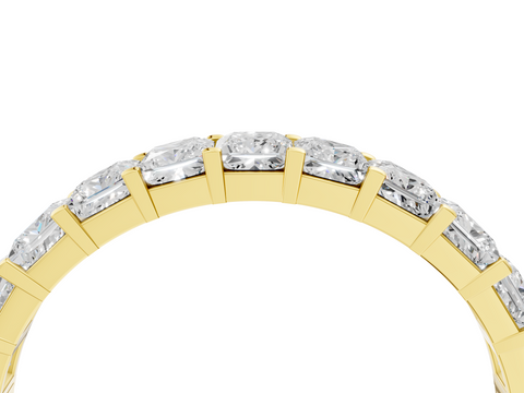 Yellow gold Princess Cut Diamond Eternity Band with Channel Setting and Shared Prong
