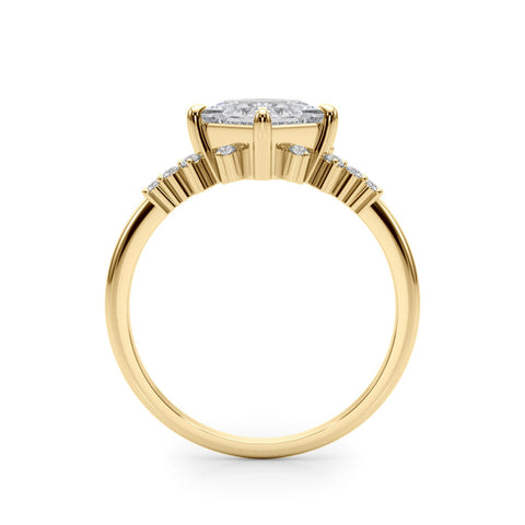 Yellow gold Princess Cut Diamond Ring with Side Stones on a White Gold Band and Four-Prong Setting