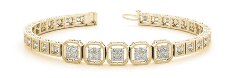 Yellow gold Round Diamond Tennis Bracelet with Milgrain Bezel Setting