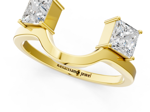 Yellow gold Princess-Cut Dual Stone Open Band with Four-Prong Setting