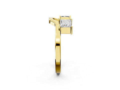 Yellow gold Princess-Cut Dual Stone Open Band with Four-Prong Setting