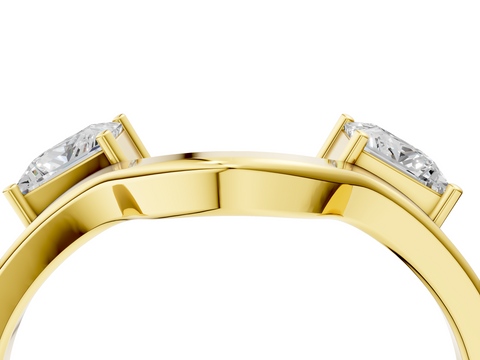 Yellow gold Princess-Cut Dual Stone Open Band with Four-Prong Setting