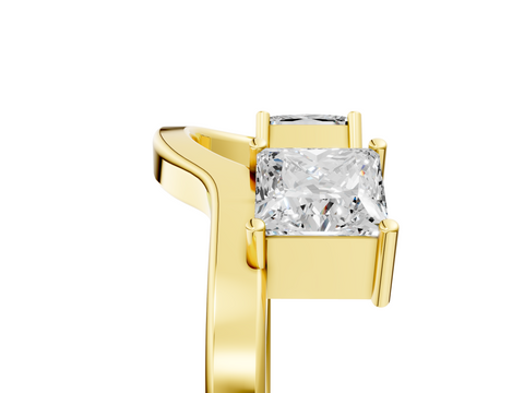 Yellow gold Princess-Cut Dual Stone Open Band with Four-Prong Setting