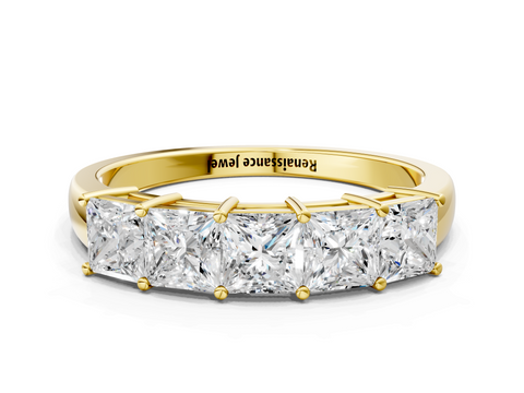 Yellow gold Princess Cut Five-Stone Diamond White Gold Band with Prong Setting