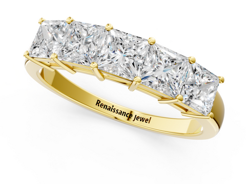 Yellow gold Princess Cut Five-Stone Diamond White Gold Band with Prong Setting