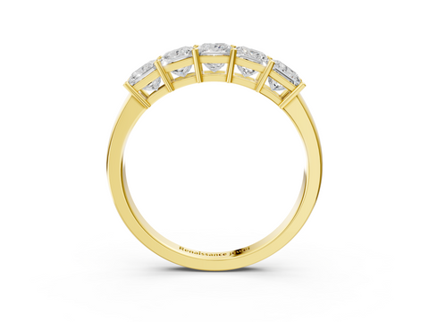 Yellow gold Princess Cut Five-Stone Diamond White Gold Band with Prong Setting