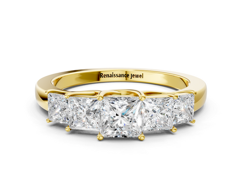 Yellow gold Princess Cut Five-Stone Prong Set White Gold Band