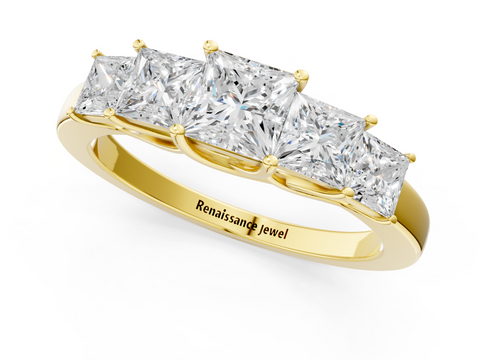 Yellow gold Princess Cut Five-Stone Prong Set White Gold Band