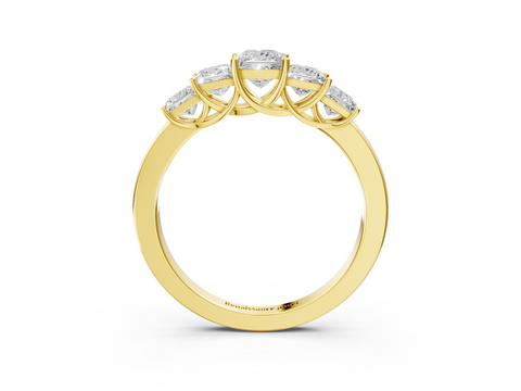 Yellow gold Princess Cut Five-Stone Prong Set White Gold Band