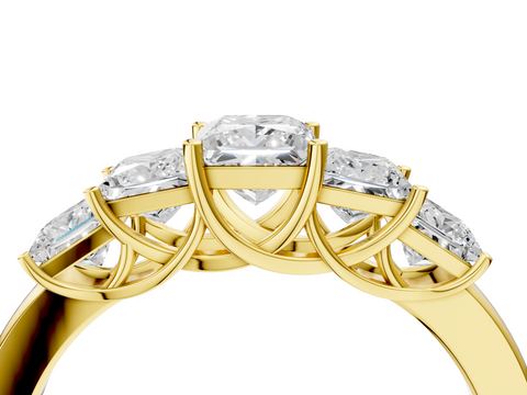 Yellow gold Princess Cut Five-Stone Prong Set White Gold Band
